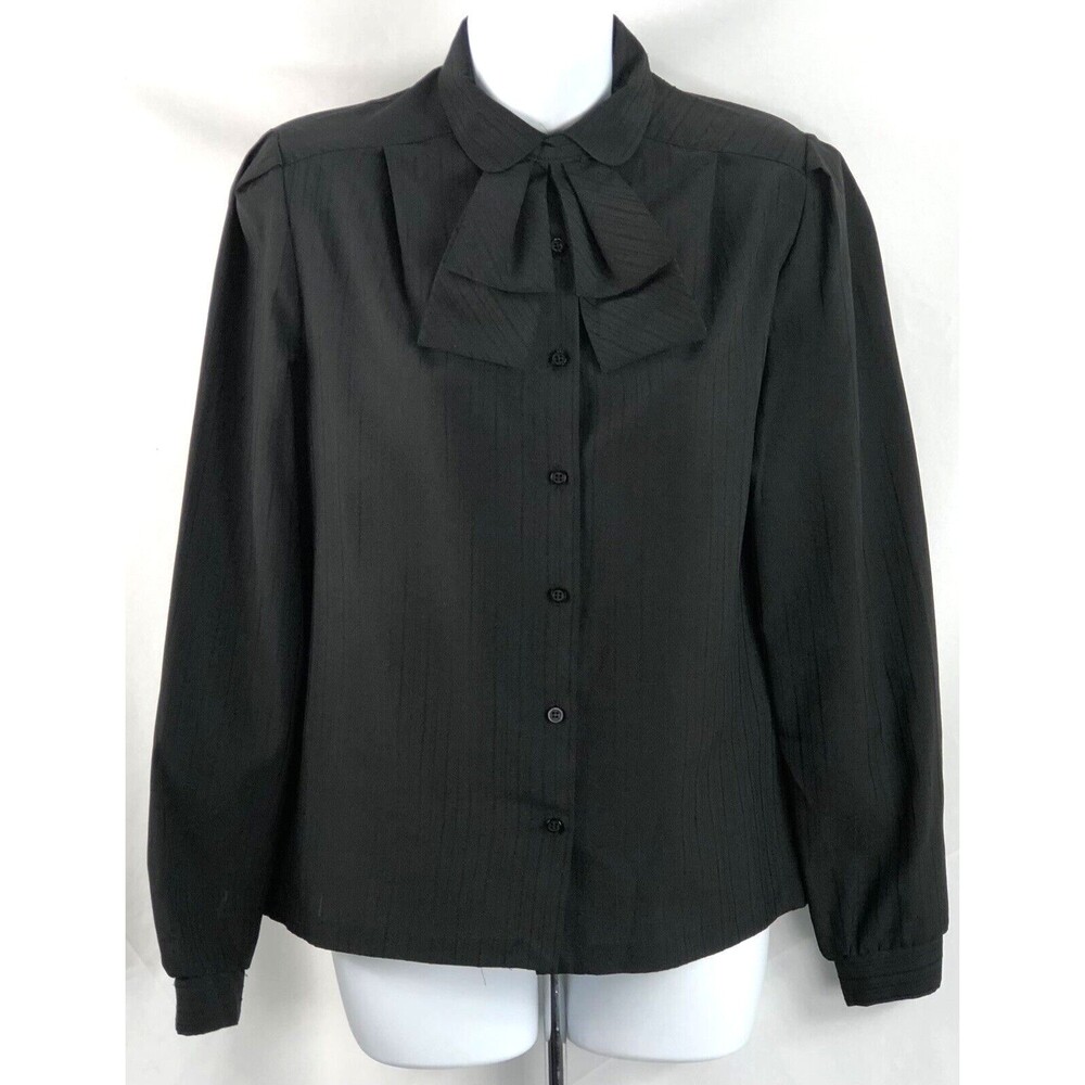 Vintage Top 8 Blk Puff Sleeve Removable Collar Bow Victorian Gothic Vampire